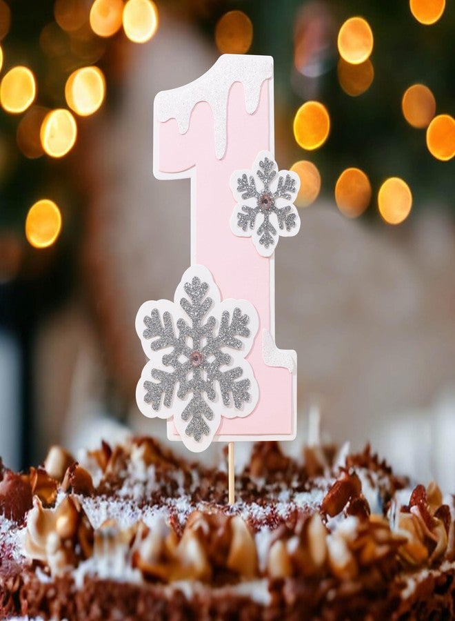 Agkvw Pink Snowflake One Cake Topper - Winter Onederland 1st Birthday Girl, Silver Snowflake Decorations - Image 2